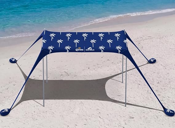 SUN NINJA Beach Tent Sun Shelter, Beach Shade Canopy with UPF50+ Protection | Beach Canopy Tent Sun Shade, Cabana Includes Carry Bag, Sand Shovel, Ground Pegs, 4 Poles & Anchor Bags