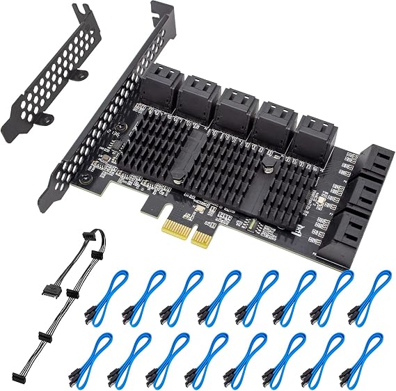 PCIe SATA 16 Port Expansion Card - 6 Gbps SATA 3.0 Controller, Low Profile Bracket, Supports 16 SATA3 Devices, Compatible with Windows, MAC, Linux