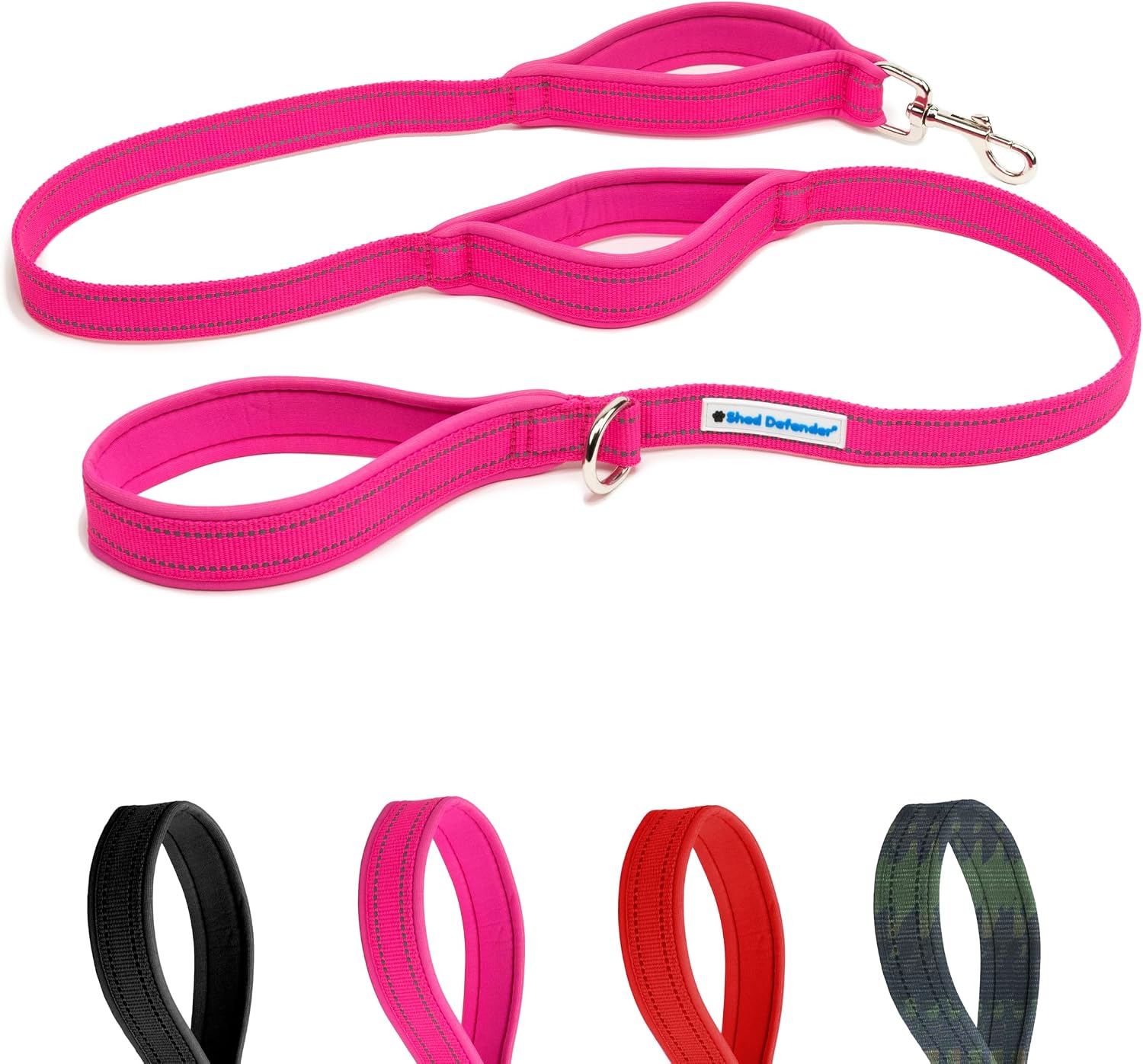 Shed Defender 5 ft. Dog Leash - Three Padded Traffic Handles - Designed in The USA - Dual Layered Thickness for Extra Strength - Reflective Stitching - Large & Small Breed - Training Lead Pink
