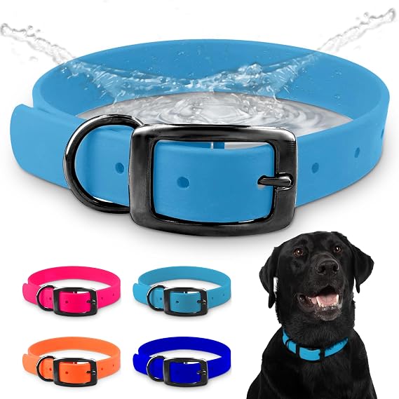 Regal Dog Products 小型ライトブルー 防水ハンティングドッグカラー | 高耐久ブラックハードウェアバックル&Dリング | カスタムフィットビニールコーティングウェビング防水首輪 小型、中型、大型犬用