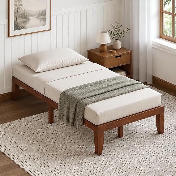 Twin Wood Platform Bed Frame with 14 Poplar Slats Support