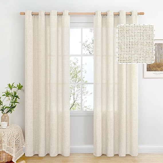 BGment Natural Linen Curtains 84 Inch Long for Living Room - 2 Panels