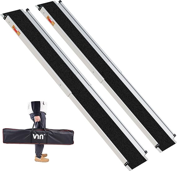 VNN Adjustable Wheelchair Ramp, 4-7 FT Portable Wheelchair Ramp for Home Step, Door Threshold Wheelchair Ramps for Home, Non-Slip Aluminum Scooter Ramp for Car, Doorways, Curbs, Stairs