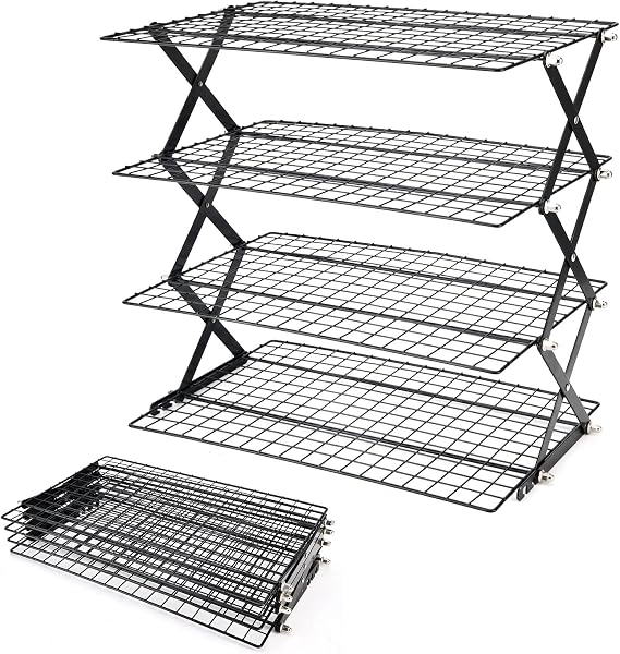 2/3/4-Tier Collapsible Cooling Rack for Baking,Folding Cooling Grid,Adjustable Stackable Roasting Cooking Drying Wire Cooling Rack for Cookies Baking