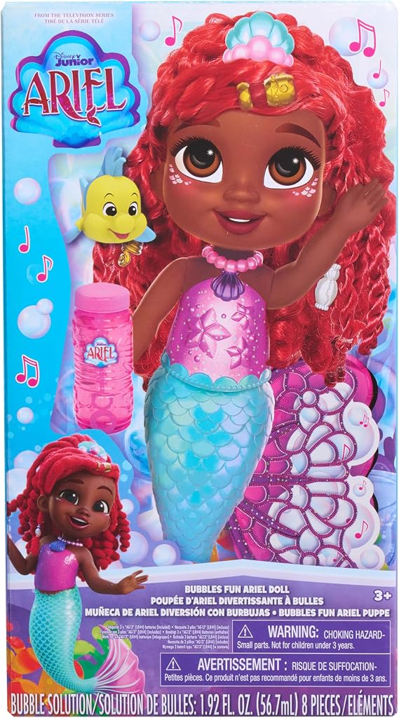 Just Play Disney Junior Bubbles Fun Ariel Doll and Accessories , 8-Pieces, Kids Toys for Ages 3 Up
