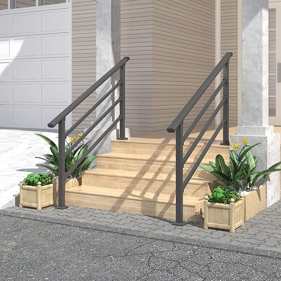 Hand Rails for Outdoor Steps, 1/2/3/4/5 Step Stair Railing Outdoor Handrails for Exterior Steps, Galvanized Steel Hand Railings for Seniors on Porch Deck Balcony(Gray,60 cm/23.6 in)