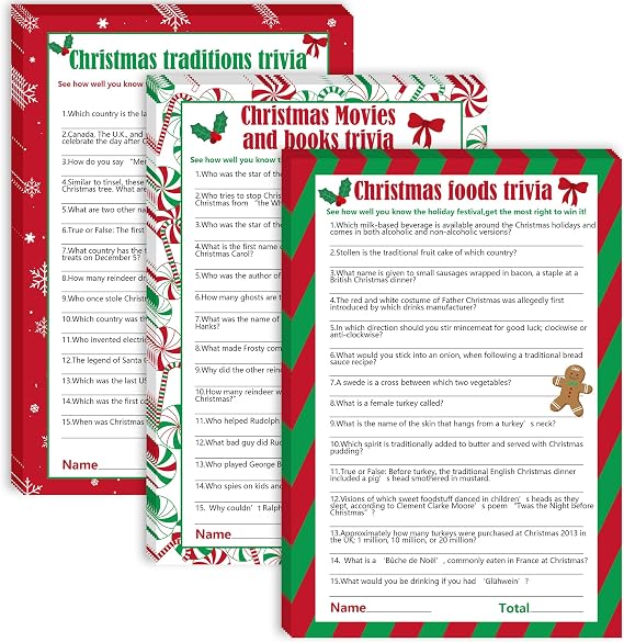 62 Pcs Christmas Trivia Party Game Cards, Xmas Festival Guessing Activity