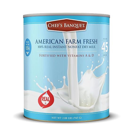 American Farm Fresh Fortified Instant Nonfat Dry Milk Powder for Baking, Long Term Food for Storage