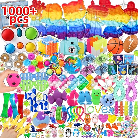1000 Pcs Party Favors for Kids, Fidget Toys Bulk, Birthday Gift Toys, Fidgets Stocking Stuffers, Treasure Box Birthday Party, Goodie Bag Stuffers, Carnival Prizes, Pinata Filler Stuffers for Classroom