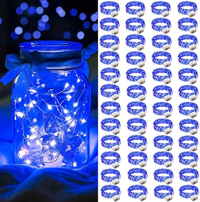 AIKEI 48 Pack LED Fairy Lights Battery Operated, Mini String Lights Waterproof 7 Feet 20 Led Firefly Starry Lamps for Wedding Party Bedroom Garden Halloween Christmas Decoration Blue