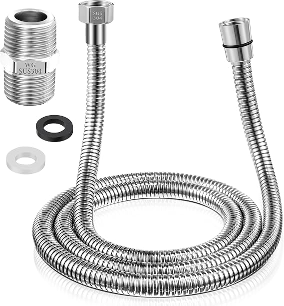 Dreyoo 1 Pack 39 Inch Shower Hose with Shower Extension Connector, Extra Long Handheld Head Hose with Brass Insert and Nut, 1/2 to 1/2 Extender, Stainless Steel