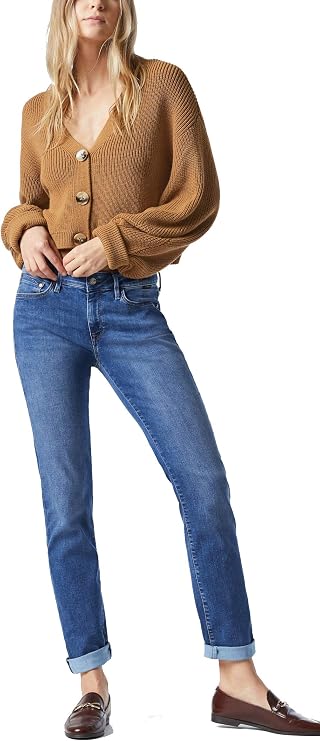 Mavi Women's Emma Mid Rise Slim Boyfriend Jeans Premium Stretch Denim, Comfortable Skinny Jeans, Straight & Bootcut Jeans,