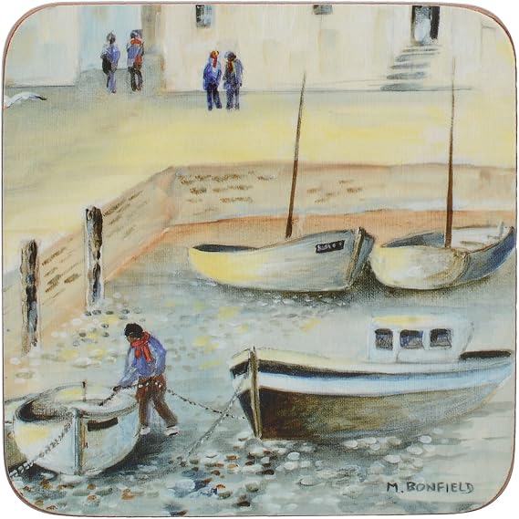 Creative Tops “Cornish Harbour” 4-Piece Set of Cork Backed Coasters, 10.5 x 10.5 cm (4" x 4")