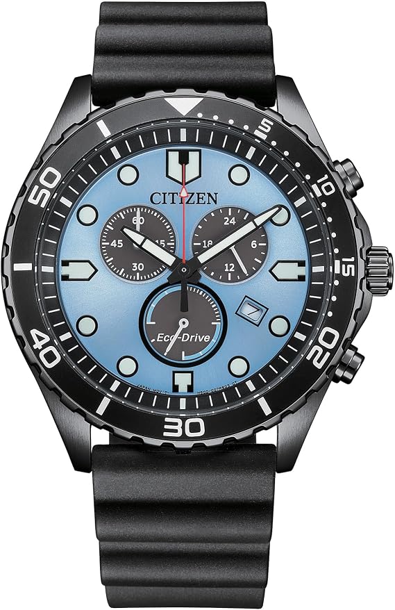 Citizen Men's Eco-Drive Weekender Sport Casual, Black Stainless Steel Watch, Polyurethane Strap, Chronograph, Blue Dial (Model: AT2567-18L)