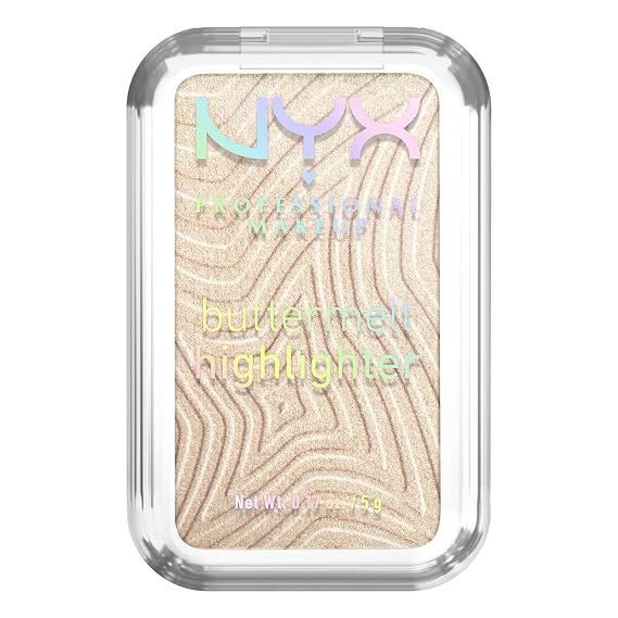 NYX PROFESSIONAL MAKEUP Buttermelt Highlighter, Powder Highlighter Makeup, With Up to 12H Wear and High Impact Glow - 05 Bright and Butta (Light Champagne)