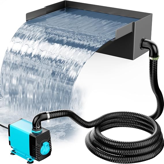 POPOSOAP Pond Waterfall Spillway with Pump Kit, 304 Stainless Steel Pond Waterfall, Pond Spillway with 9.8FT Corrugated Tubing for Garden,Water Features (8)-P42