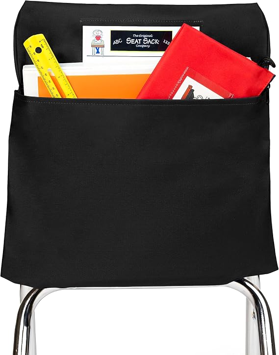 Seat Sack Student Chair Storage Pocket - 14", Single Pocket, Classroom Chair Organizer for Student Desks, Durable Over-the-Chair Storage, Black, 1-Pack
