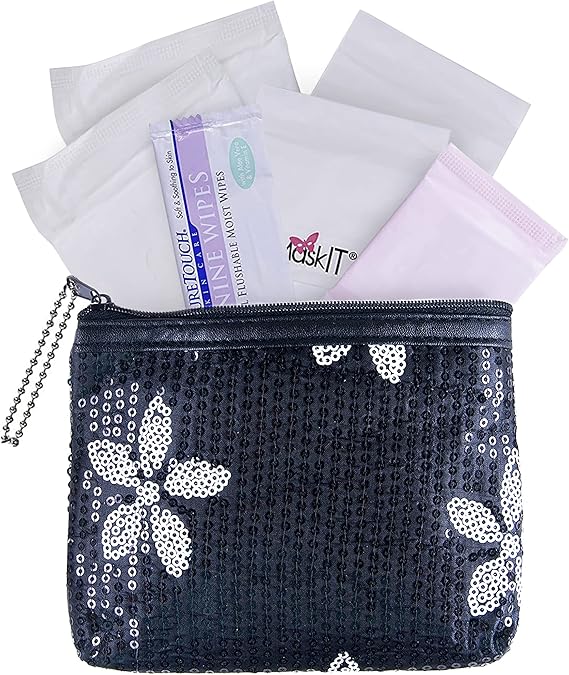 First Period Kit to-Go! - Organic Eco-Friendly Tween Pads & Liner - Period Bags for Teen Girls for School - Period Pouch & Teen Pads for Girls Ages 11-14, Teen Pads for Periods - Pads for Teens Girls