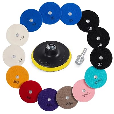 S SATC Diamond Polishing Pads, 14PCS Granite Polishing Kits, 30-6000 Girt Marble Polishing Kits, Stone Polishing Kit for Concrete Marble Stone Countertop Quartz