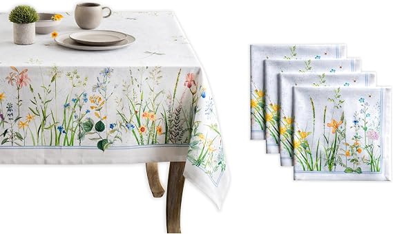 Maison d' Hermine Fleurs De Mai Bundle Set 100% Cotton Tablecloth (54 Inch by 54 Inch) and Set of 4 Napkins (20 Inch by 20 Inch)