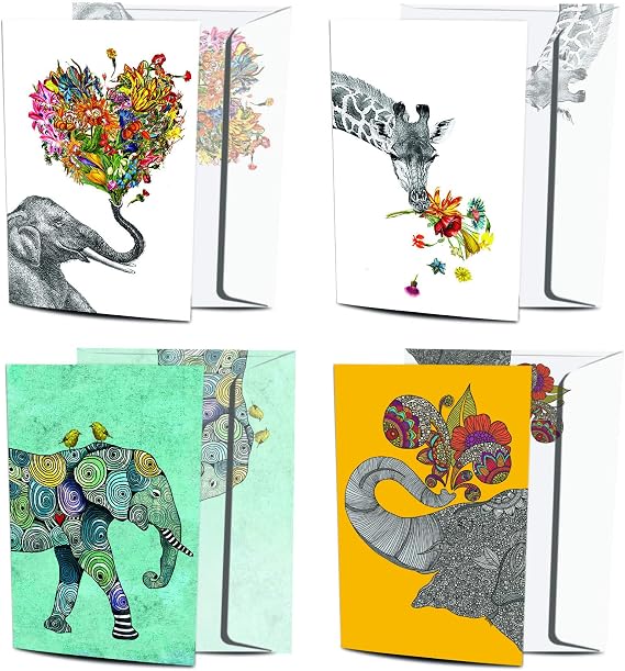 Tree-Free Greetings 8 Pack Greeting Cards, 100% Recycled Paper, Eco-Friendly Cards, Made in the USA, Variety Pack with Matching Envelopes, 5x7 in Artful Designs, multicolored (AGP1039)