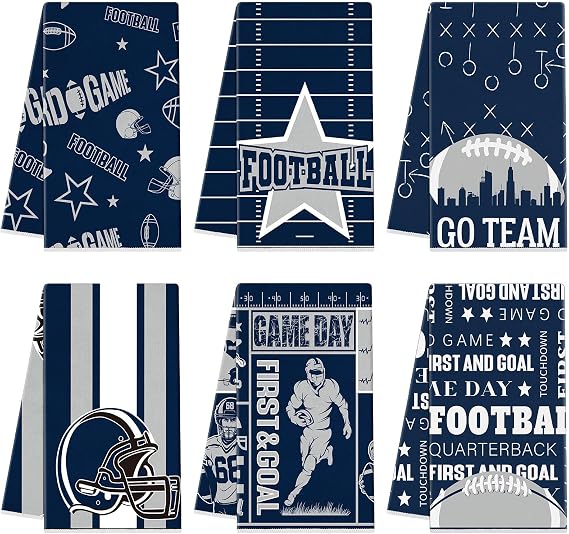 Peryiter 6 Pcs Football Hand Towels Sport Party Decorative Towels for Men Kitchen Dish Sports Theme Birthday Party Supply for Housewarming Gifts Cooking Home, 28 x 18 Inch(Blue,Cowboy)