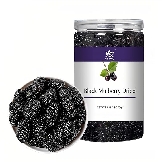 Dried Black Mulberries 8.81oz Natural Wild Black Mulberry Tea Sweet Delicious Dried Fruit Snacks, Vegan