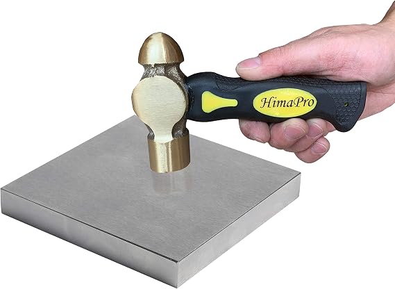 HimaPro Steel Bench Block(4"x4x1/2") and 1 pound Brass Hammer Set for Jewelry Making, Metal Stamping, and Wire Hardening - A Basic but Necessary Tool Set