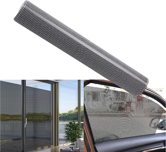 XhuangTech Perforated Vinyl Window Film Black to Prevent Bird Strike,Perforated Black Vinyl Privacy Window Film ,Privacy Protecting Self Adhesive Glass Stickers