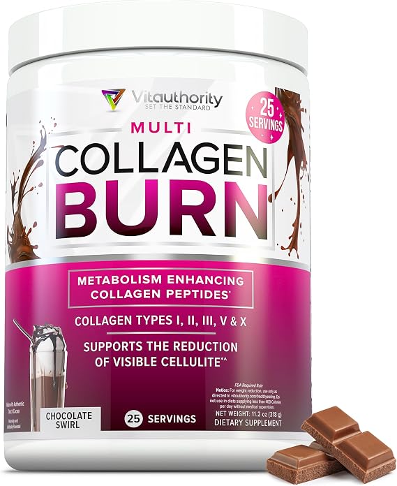 Vitauthority Collagen Peptides Powder Weight Loss Supplements | Hydrolyzed Beauty Complex for Women, Hair Skin Nails | Fat Burning Support | Chocolate Flavored 25 Servings