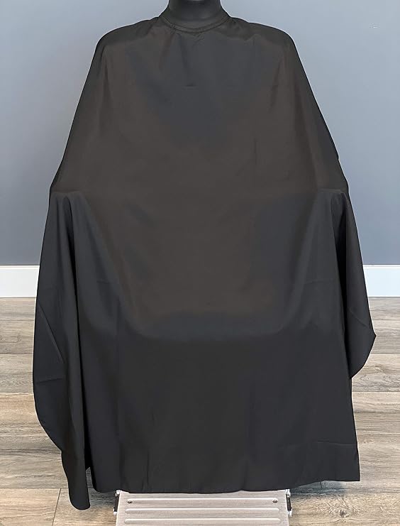 TRU BARBER Silicone neck Barber cape, 100% Polyester, light weight, Hair Salon Cutting Cape, No logo 50" x 58 (Black)