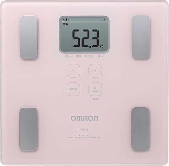 Omron HBF-214-PK Weight Body Composition Meter, Body Scan, Pink, Thin Design, 1.1 inches 28 mm Thick, Large Letter Display