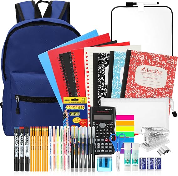 Gilprop 52 Pcs Middle and High School Supplies Kit with Backpack,Navy Blue