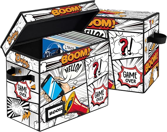 2 Pack Comic Book Storage Box, Collection Comic Protector Organizer, 15.8" X 7.8" X 11.8", Collapsible Comic Short Box, Holds 160-180 Comic Book, Heavy Duty Comic Book Bin Container Holder