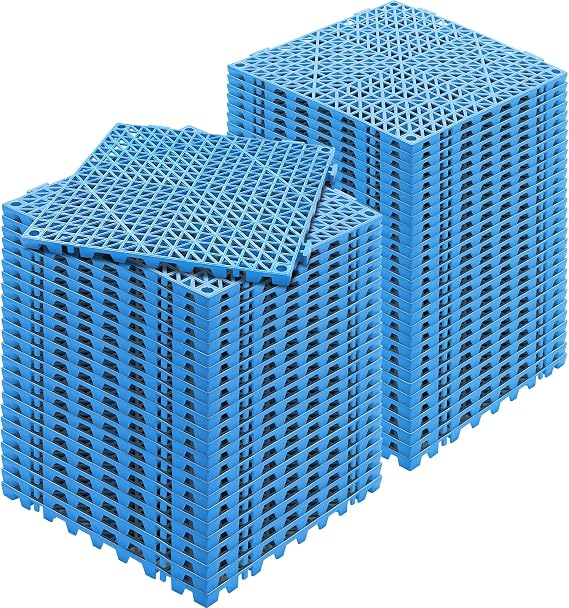 Happybuy Interlocking Tiles 55 PCS Blue, Drainage Tile 12x12x0.5 Inches, Outdoor Floor Interlocking Deck Tile, Flooring for Pool Shower Bathroom Deck Patio Garage Tiles