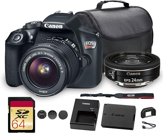Canon EOS Rebel T6 DSLR Camera with 18-55mm & EF-S 24mm Dual Lens Bundle | For Travel & Everyday Photography | 18MP APS-C Sensor | Built-In Wi-Fi & Full HD Video (1159C003) + More