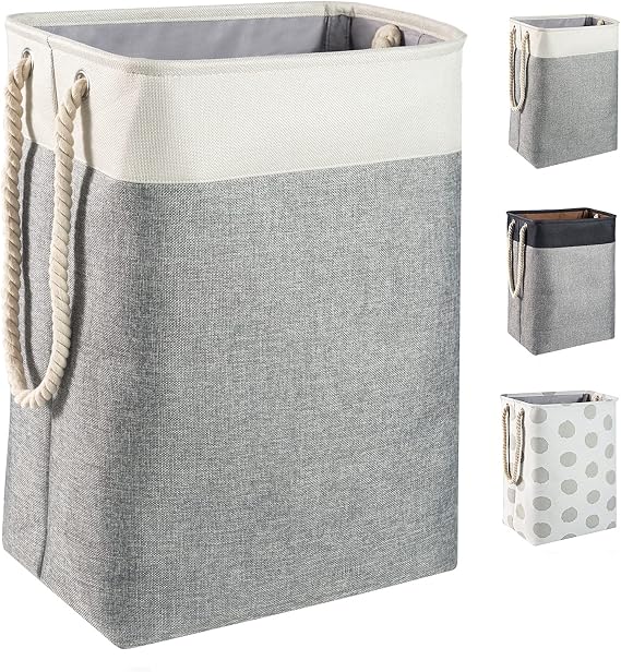 BrilliantJo upgrade Large Laundry Baskets 78L, Collapsible Linen Laundry Hamper Washing Basket with Handles, Laundry bin suitable for Bedrooms Laundry Room, Bathroom, 60H x 42Lx 31W cm, Beige+Grey