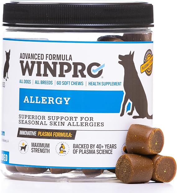 WINPRO Allergy Chews Plasma-Powered Formula for Dog Seasonal Allergy Support Grain-Free Natural Blood Protein Supplements 60 Soft Chews (1 Canister)
