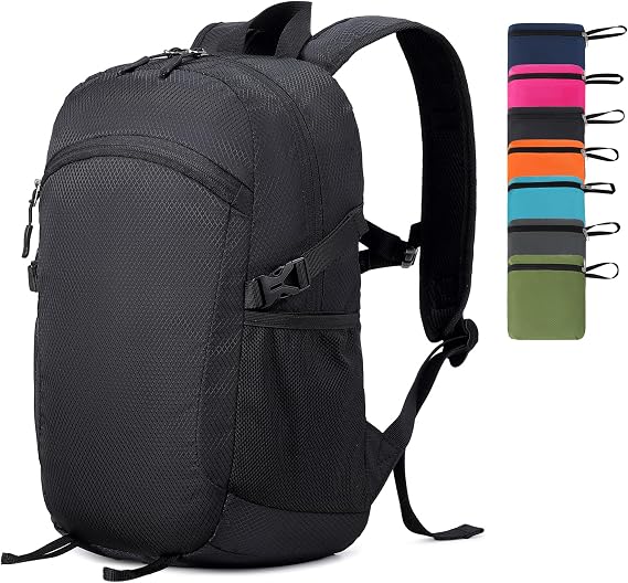 Lightweight Hiking Backpack 30L Packable Foldable Daypack Collapsible Travel Bag Water-Resistant for Women Men (Black)