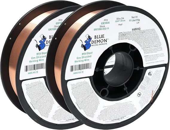 Blue Demon ER70S6 MIG/GMAW Carbon Steel Welding Wire, All Position, Low Spatter, Formulated to Provide Porosity-Free, X-Ray Quality Welds Even on Dirty/Rusty Steel (.030" 11# Spool 2 Pack)