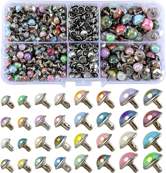 YORANYO 260 Sets Mixed Sizes Leather Rivets Mixed AB Colors Rivets Studs Rivets for Clothing Dome Rapid Rivets Studs for Belts Bags Shoes Dog Collars Bracelets Jacket Leather Craft Rivets