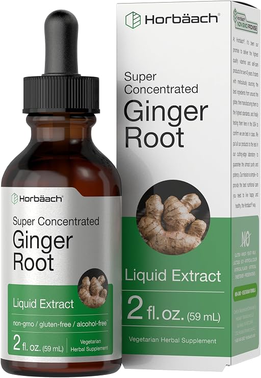 Horbaach Ginger Root Extract Liquid | 2 oz | Alcohol Free Supplement | Super Concentrated | Vegetarian, Non-GMO, Gluten Free