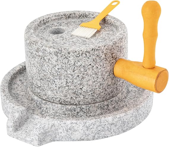 Small Stone Grain Mill Grinder with Hand Crank, Natural Granite Stone Milled, Round Carving Process, Suitable for Grinding Wheat, Soybeans, Coffee, Mung Beans, Corn, etc.(11.8'' W*4.7'' H)