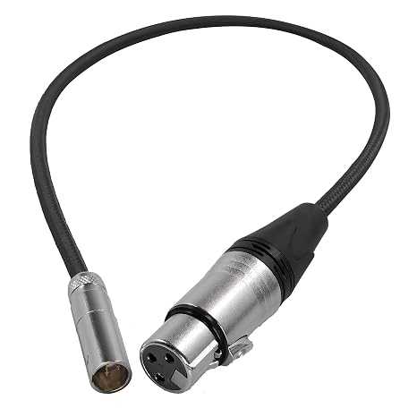 KONDOR BLUE | 16 Inch Mini XLR (TA3) 3-Pin Male to XLR Female Audio Cable | Braided On-Rig Mic Cable for Blackmagic Design Pocket Cinema Camera 4K 6K, for Canon EOS C70 | Black