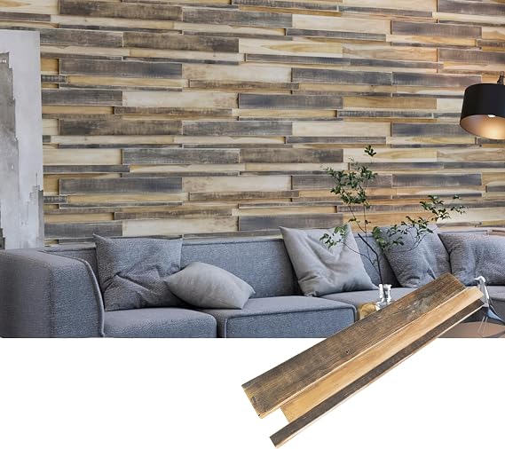 WoodyWalls Long 3D Wall Decor | Teak Wood Planks | Handmade Unique Panels | Premium Set of 6 (9.2 sq.ft.) Cambridge