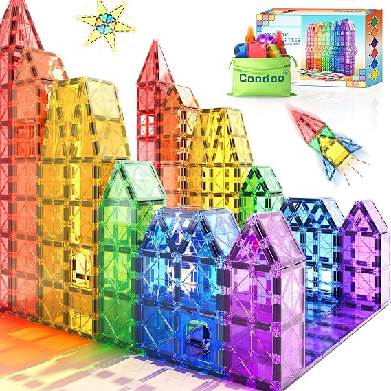 Magnetic Tiles Children's Toy STEM Magnetic Toy for Toddlers Magnetic Blocks Building Toy Preschool Learning Sensory Montessori Toy for 3+ Years Old Boys and Girls