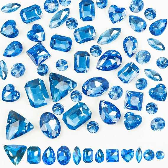 Mix Crystal Rhinestones 106Pcs Point Back Glass Gems Faceted Rhinestones Jewels Embelishments with Silver Plated Back for Crafts, Jewelry Making, Clothes, Shoes, Dress Aquamarine