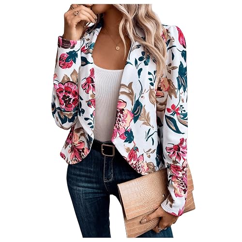 SweatyRocks Women's Lapel Floral Print Blazer Long Sleeve Draped Open Front Jacket