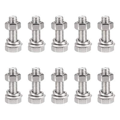 uxcell M6 x 20mm Hex Head Screws Bolts, Nuts, Flat & Lock Washers Kits, 304 Stainless Steel Fully Thread Hexagon Bolts 10 Sets