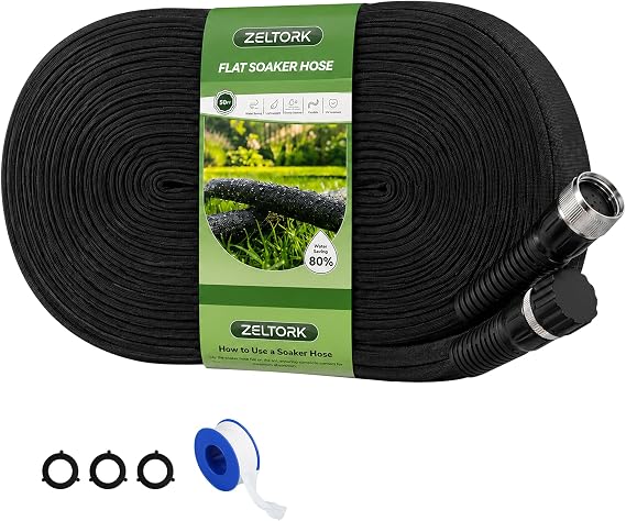 Flat Soaker Hose 50FT for Garden Beds, Drip Irrigation Hose,
